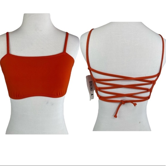 Bikini Lab Bandeau Swim Top Lace Back BL9RE89 Rust Orange S - Picture 1 of 14